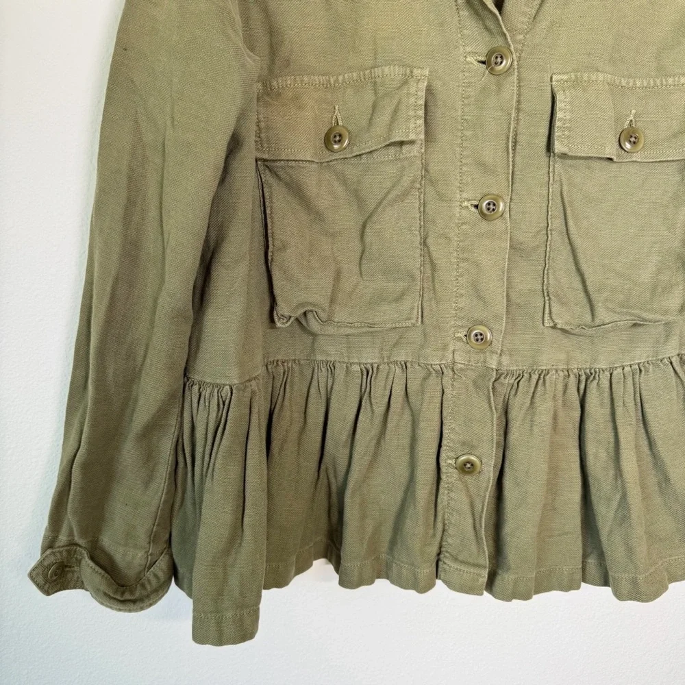 THE‎ GREAT Flutter Army Vintage Army Green Peplum Crop Jacket Size 1 Small